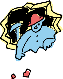 壁を掘って下を指差している人のイラスト